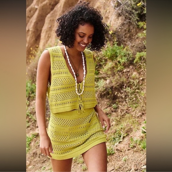 Free People Beach Mairead Fauxchet Set Lime Green XS - Picture 1 of 7